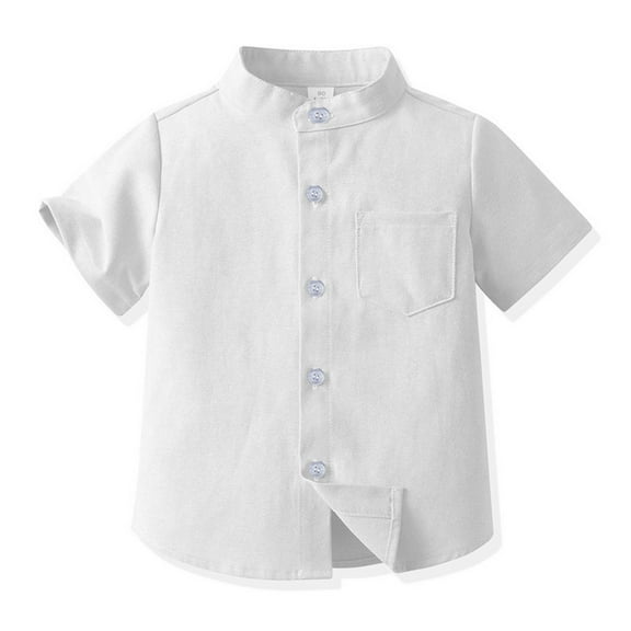 JIAYUE Unisex Tops For Kids Boys Girls Solid Color Short Sleeve Round Collared Button Formal Blouse Tops For Child Seasonal Everyday Layering Tops