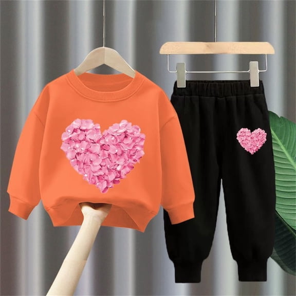 JIAYUE Valentines Day Boys Girls Outfits Heart Print Long Sleeve Crew Neck Pullover Sweatshirts and Joggers Sportswear For Teen Breathable Layering