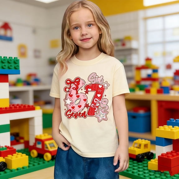 JIAYUE Valentines Day Boys Girls Tops 67 T-Shirt Graphic Print Short Sleeve Drop Shoulder Crew Neck Comfortable For Toddler Stylish Base Layer