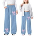 thumbnail image 1 of JIAYUE Valentines Day Kids Girls Pants Bowknot Print High Waisted Straight-Leg Long with Drawstring Girlfriend Slacks For Teens Seasonal Breathable Playwear, 1 of 9