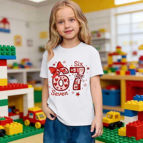 JIAYUE Valentines Day T-Shirts For Children Boys Girls 67 Graphic Print Short Sleeve Drop Shoulder Crew Neck Snug Comfy For Kids Breathable Top