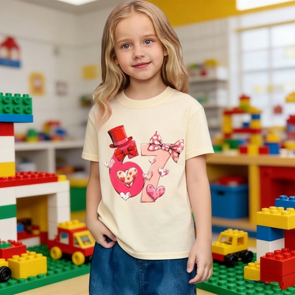 JIAYUE Valentines Day T-Shirts For Kids Boys Girls 67 Graphic Print Short Sleeve Drop Shoulder Crew Neck Comfortable For Child Breathable Top