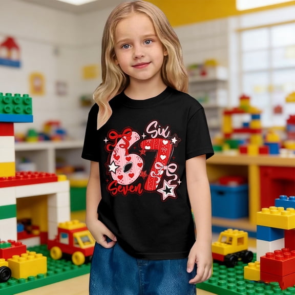 JIAYUE Valentines Day T-Shirts For Kids Boys Girls 67 Graphic Print Short Sleeve Drop Shoulder Crew Neck Comfortable For Child Breathable Top