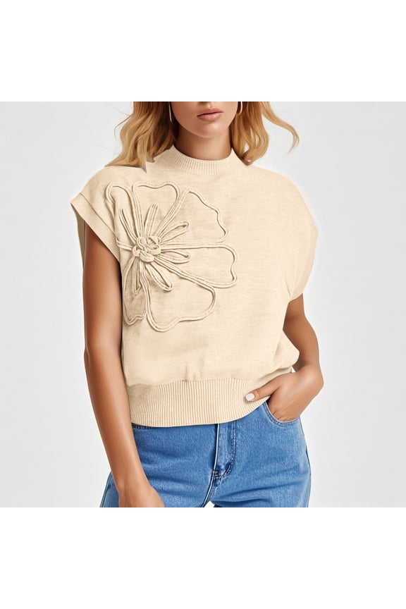 Vest for Women Floral Jacquard Sleeveless Knit Pullover Slim Fit Solid Color For Ladies Spring Summer Wear