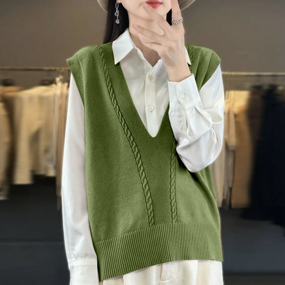 JIAYUE Vest for Women Sleeveless V Neck Open Front Knit Cardigan Solid Color For Ladies Casual Layering Wear