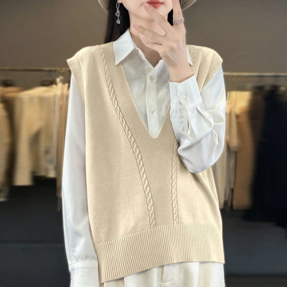 JIAYUE Vest for Women Sleeveless V Neck Open Front Knit Cardigan Solid Color For Ladies Casual Layering Wear