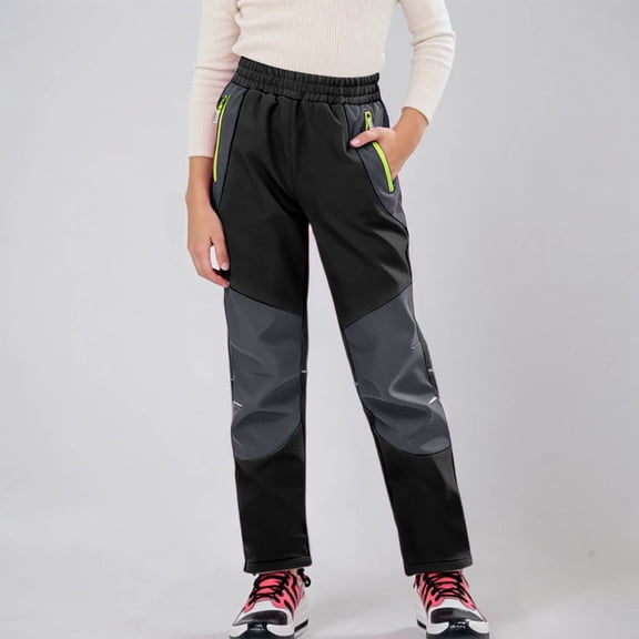 JIAYUE Winter Girls Pants Color Blocking High Waisted Straight-Leg Long Elastic Ski Pants Girlfriend Trousers For Children Casual Dailywear