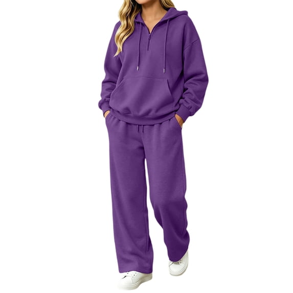 JIAYUE Women 2 Piece Set Solid Color Long Sleeve Hoodies With Jogger Pants Outfit for Outdoor Travel