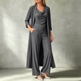 thumbnail image 1 of JIAYUE Women 3 Piece Outfit 3/4 Sleeve Long Cardigan Cowl Neck Top Elastic Waist Wide Leg Pants Set for Walking Casual Shopping, 1 of 3