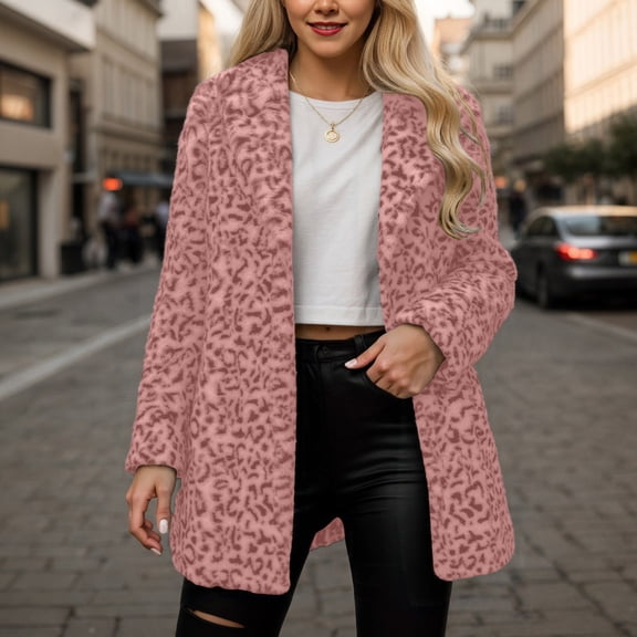 JIAYUE Women Autumn Winter Outerwear Leopard Print Long Sleeve Loose Button Plush Lining For Cool Weather Streetwear Jacket