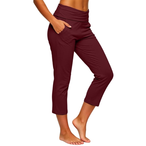JIAYUE Women Capri Pants Mid-Low Rise Waist Side Pockets Slim Fit Cropped Trousers for For Casual Sport Activities