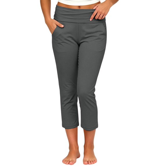 JIAYUE Women Capri Pants Mid-Low Rise Waist Side Pockets Slim Fit Cropped Trousers for For Outdoor Sport Activities