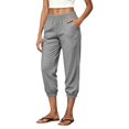 thumbnail image 1 of JIAYUE Women Capri Pants Solid Color Elastic Waist Side Pockets Baggy Casual Trousers for Outdoor Walking Daily Wear, 1 of 4