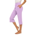 thumbnail image 1 of JIAYUE Women Capri Pants Solid Color High Waist Design Side Pockets Straight Fit Trousers for Outdoor Walking Sport Wear, 1 of 3
