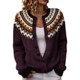 thumbnail image 1 of JIAYUE Women Cardigan Button Front Crew Neck Long Sleeve Fair Isle Print Knit Sweater for Outdoor Relaxing, 1 of 5