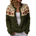 thumbnail image 1 of JIAYUE Women Cardigan Button Front Crew Neck Long Sleeve Halloween Pumpkin Print Fair Isle Print Knit Sweater for Outdoor Relaxing, 1 of 5