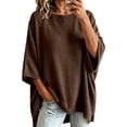 thumbnail image 1 of JIAYUE Women Crew Neck Knit Sweater Solid Color Batwing Short Sleeve Oversized Tunic Top for Comfortable Wear, 1 of 9