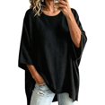 thumbnail image 1 of JIAYUE Women Crew Neck Knit Sweater Solid Color Batwing Short Sleeve Oversized Tunic Top for Outdoor Relaxing, 1 of 9