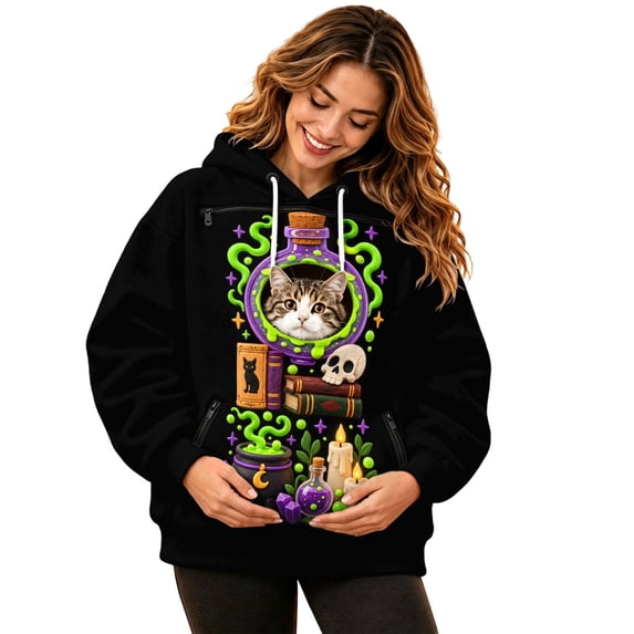 JIAYUE Women Cute Pet Carrier Hoodie Oversized Halloween Hooded Sweatshirt With Front Carry Pouch Cozy Wear Built In Kangaroo Pocket For Small Pets