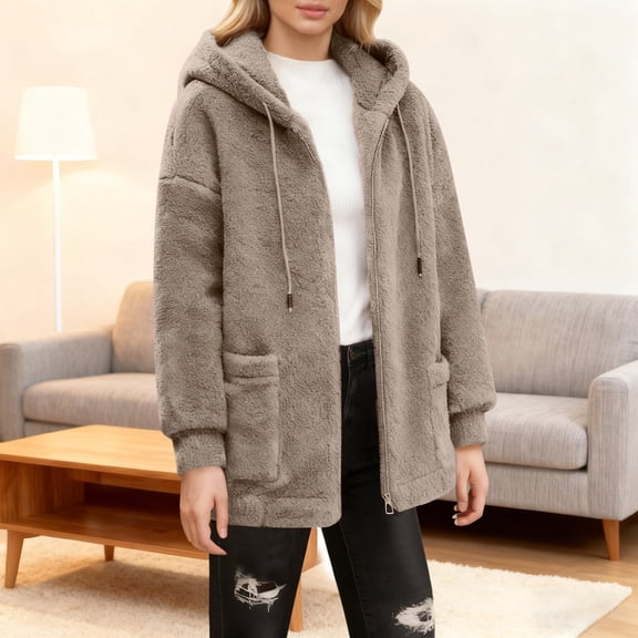 JIAYUE Women Daily Outerwear Solid Color Long Sleeve Loose Zipper Snug Warmth For Fall Winter Fashion Casual Coat