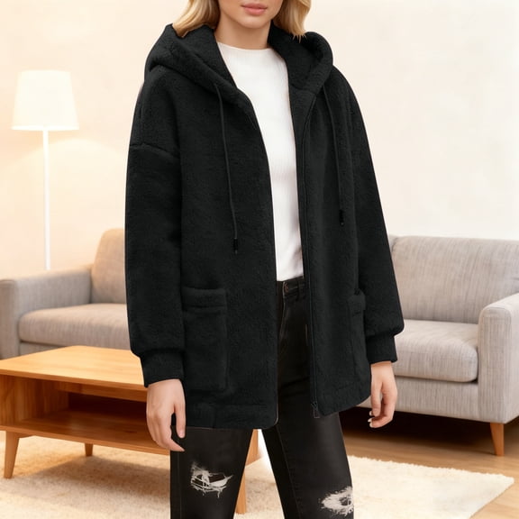 JIAYUE Women Daily Outerwear Solid Color Long Sleeve Loose Zipper Snug Warmth For Fall Winter Fashion Casual Coat