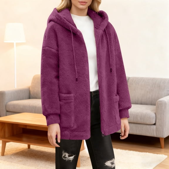 JIAYUE Women Daily Outerwear Solid Color Long Sleeve Loose Zipper Snug Warmth For Fall Winter Fashion Casual Coat