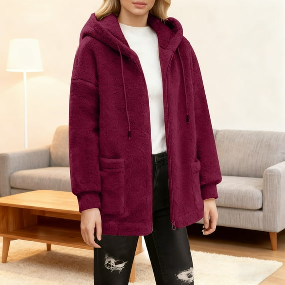 JIAYUE Women Daily Outerwear Solid Color Long Sleeve Loose Zipper Snug Warmth For Fall Winter Fashion Casual Coat