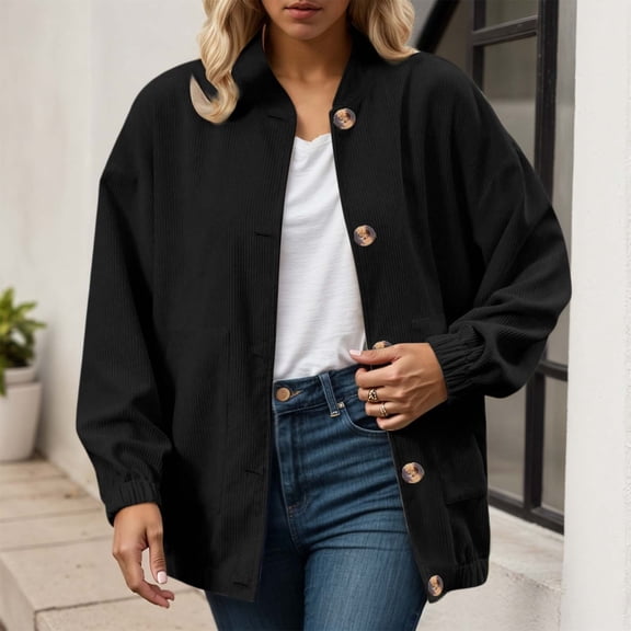 JIAYUE Women Elegant Outerwear Jacket Solid Color Long Sleeve Loose Button Windbreaker For Autumn Social Wear