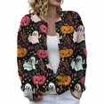 thumbnail image 1 of JIAYUE Women Halloween Cardigan Cozy Crew Neck Button Front Knit Sweater Long Sleeve Pumpkin Ghost Print Outerwear For Party Wear, 1 of 5