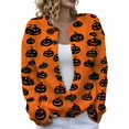 thumbnail image 1 of JIAYUE Women Halloween Cardigan Cozy Crew Neck Button Front Knit Sweater Long Sleeve Pumpkin Print Outerwear For Daily Relax Wear, 1 of 5