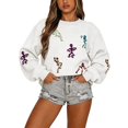 thumbnail image 1 of JIAYUE Women Halloween Sweatshirt Skeleton Embroidery Crew Neck Long Sleeve Loose Fit Pullover Casual Tops Outdoor Versatile For Light Exercise And Weekend Relax Wear, 1 of 3
