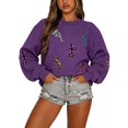 thumbnail image 1 of JIAYUE Women Halloween Sweatshirt Skeleton Embroidery Crew Neck Long Sleeve Loose Fit Pullover Casual Tops Outdoor Versatile For Light Exercise And Weekend Relax Wear, 1 of 3
