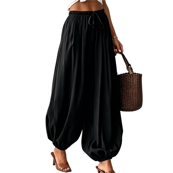 JIAYUE Women Harem Pants Baggy Solid Color Drawstring Elastic Waist Ankle-Tied Trousers for Outdoor Workout Bottoms