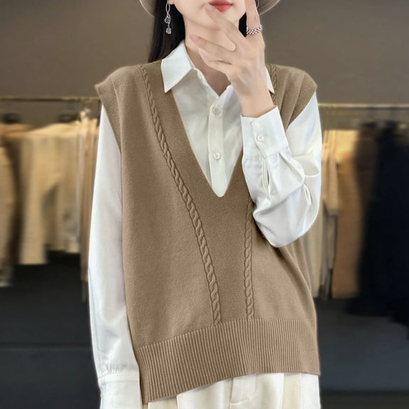 JIAYUE Women Knit Vest Sleeveless V Neck Open Front Cardigan Solid Color For Women Stylish Layering Style