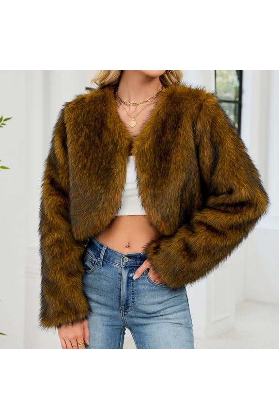 Women Outerwear Jacket Solid Color Long Sleeve Slim Pull-On Plush For Autumn Winter Cozy Soft Everyday Coat
