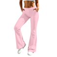 thumbnail image 1 of JIAYUE Women Pants Baggy Mid Rise Flare Leg Side Pockets Solid Color Long Trousers for Outdoor Workout, 1 of 5