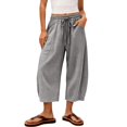 thumbnail image 1 of JIAYUE Women Pants Drawstring Elastic Waist Solid Color Baggy Wide Leg Capri Trousers for Outdoor Casual Wear, 1 of 4