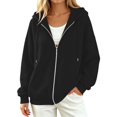 thumbnail image 1 of JIAYUE Women Plain Hooded Sweatshirt Jacket Soft Full Zipper Elastic Ribbed Cuffs And Hem Daily Hoodies Coat For Weekend Workout And Trips, 1 of 4