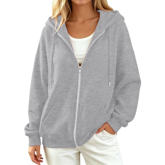 JIAYUE Women Plain Hooded Sweatshirt Jacket Soft Full Zipper Elastic Ribbed And Hem Daily Hoodies Coat For Weekend Sport Wear Holiday Festive Party