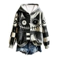 thumbnail image 1 of JIAYUE Women Pullover Hoodie Long Sleeve Patchwork Monster Face Print Sweatshirt With Pocket for Cozy Wear, 1 of 5