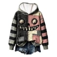thumbnail image 1 of JIAYUE Women Pullover Hoodie Long Sleeve Patchwork Monster Face Print Sweatshirt With Pocket for Daily Travel, 1 of 4