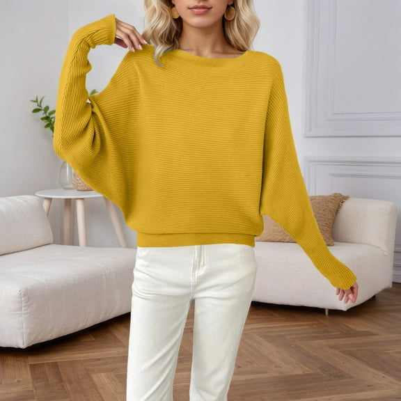 JIAYUE Women Pullover Sweaters Batwing Sleeve One Shoulder Solid Color Knit Oversized For Women Fashion Winter Outfit