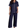 JIAYUE Women Satin Pajama Set Solid Color Notch Collar Short Sleeve ...