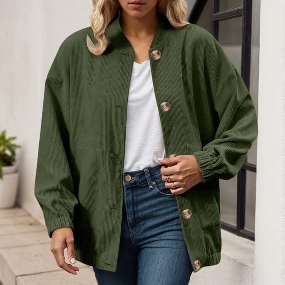 JIAYUE Women Social Outerwear Solid Color Long Sleeve Loose Button Windbreaker For Autumn Elegant Coat