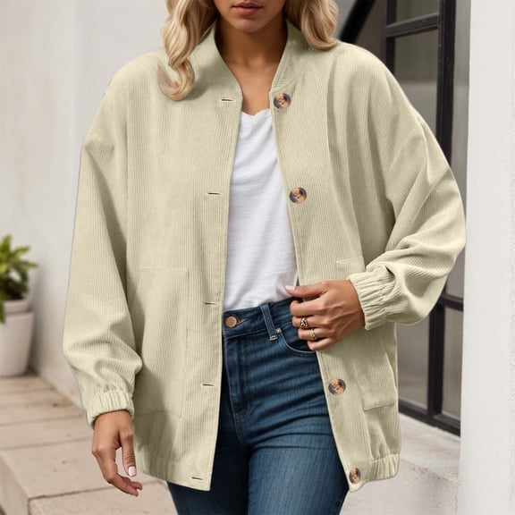 JIAYUE Women Social Outerwear Solid Color Long Sleeve Loose Button Windbreaker For Autumn Elegant Coat