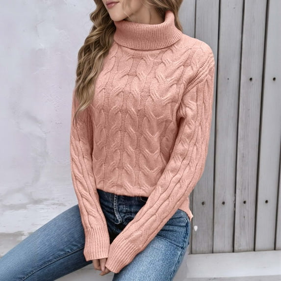 JIAYUE Women Sweaters Cable Knit High Neck Solid Color Pullover Thick Warm Loose Fit For Women Trendy Seasonal Wear