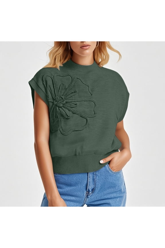 Women Sweaters Floral Jacquard Vest Sleeveless Knit Pullover Slim Fit Solid Color For Women Trendy Seasonal Wear