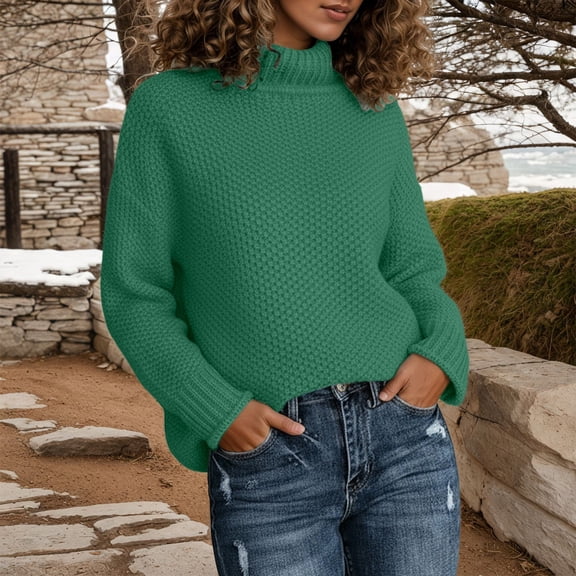 JIAYUE Women Sweaters High Neck Winter Knitted Long Sleeve Rolled Edge Pullover Solid Color For Women Fashion Everyday Wear