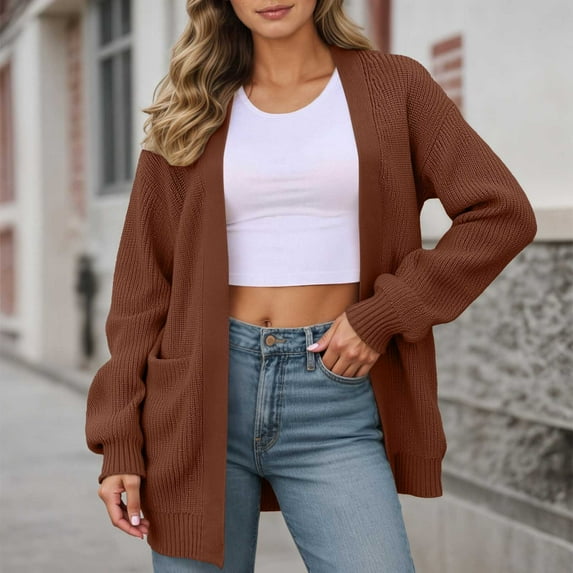 JIAYUE Women Sweaters Solid Color Cardigan Thick Knit Coat Pockets For Women Sophisticated Seasonal Wear
