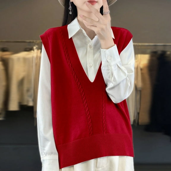 JIAYUE Women Sweaters Solid Color Vest Sleeveless V Neck Open Front Knit Cardigan For Women Trendy Seasonal Wear